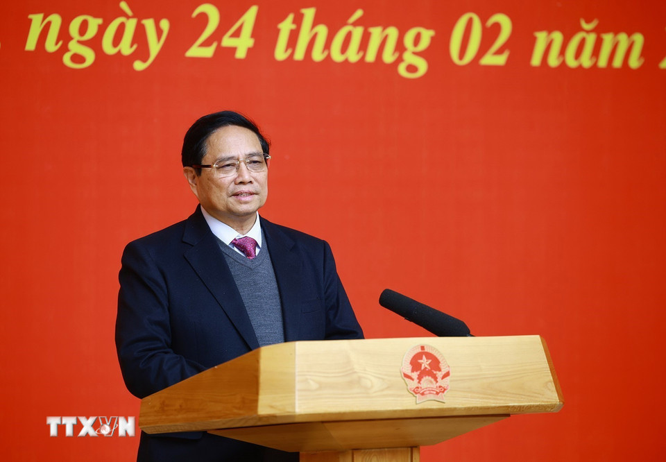 Thủ tướng Phạm Minh Chính chủ trì hội nghị. (Ảnh: Dương Giang/TTXVN)