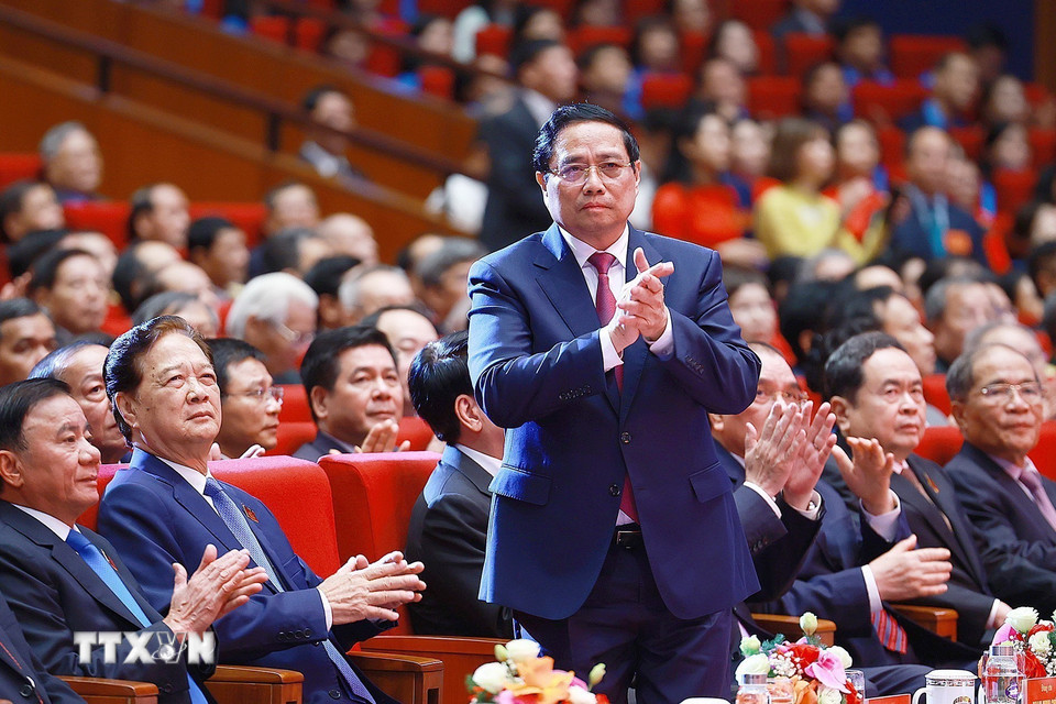 Thủ tướng Phạm Minh Chính chủ trì Lễ kỷ niệm 80 năm thành lập Chính phủ. (Ảnh: Dương Giang/TTXVN)