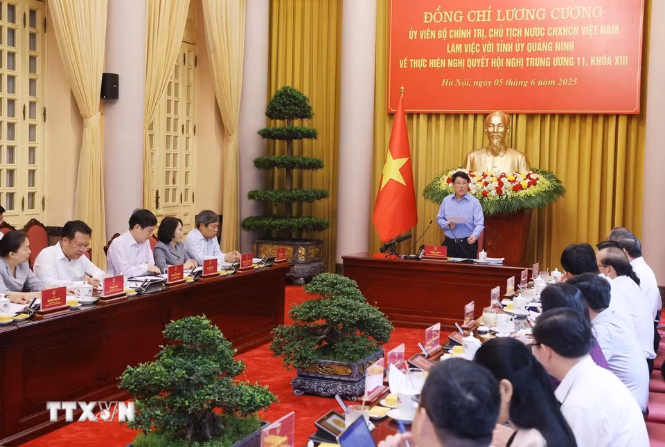 Chủ tịch nước Lương Cường phát biểu chỉ đạo. (Ảnh: Lâm Khánh/TTXVN)