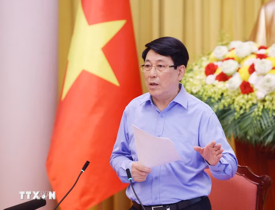 Chủ tịch nước Lương Cường phát biểu chỉ đạo. (Ảnh: Lâm Khánh/TTXVN)