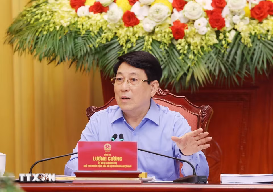 Chủ tịch nước Lương Cường phát biểu. (Ảnh: Lâm Khánh/TTXVN)
