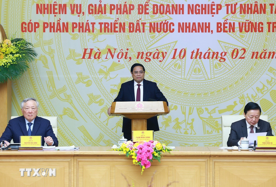 Thủ tướng Phạm Minh Chính khai mạc Hội nghị Thường trực Chính phủ gặp gỡ doanh nghiệp. (Ảnh: Dương Giang/TTXVN)
