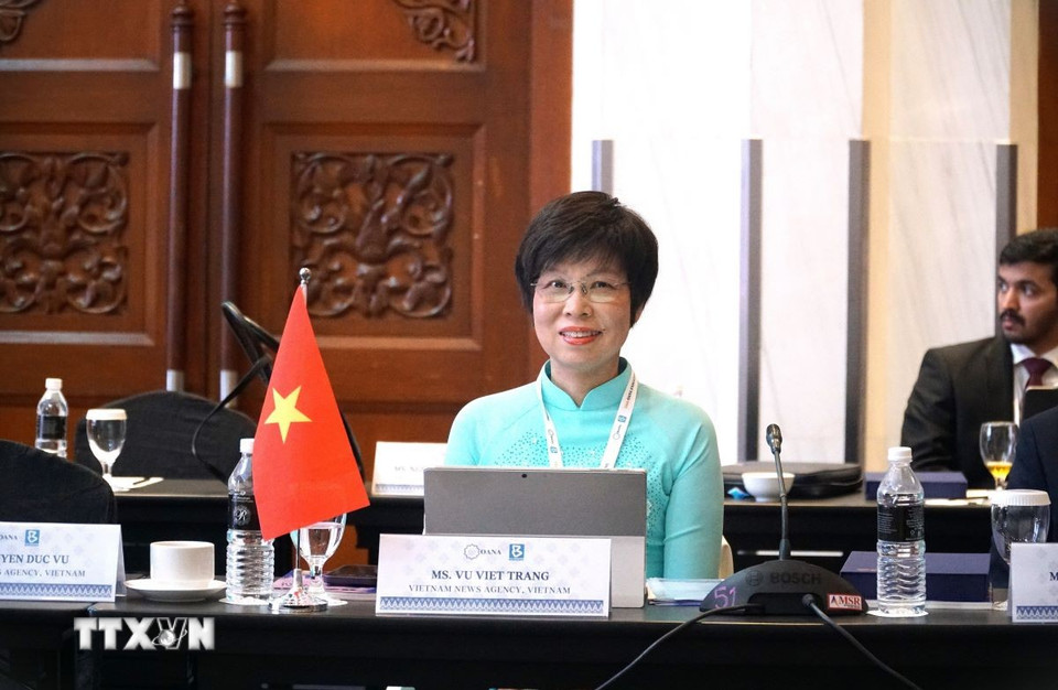 Tổng Giám đốc TTXVN Vũ Việt Trang phát biểu tại Hội nghị Ban Chấp hành các hãng thông tấn châu Á-Thái Bình Dương lần thứ 54. (Ảnh: Hằng Linh/TTXVN)