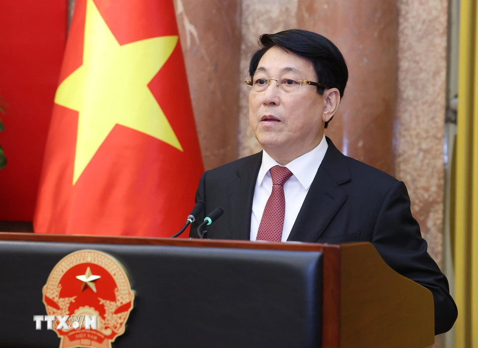 Chủ tịch nước Lương Cường phát biểu giao nhiệm vụ. (Ảnh: Lâm Khánh/TTXVN)