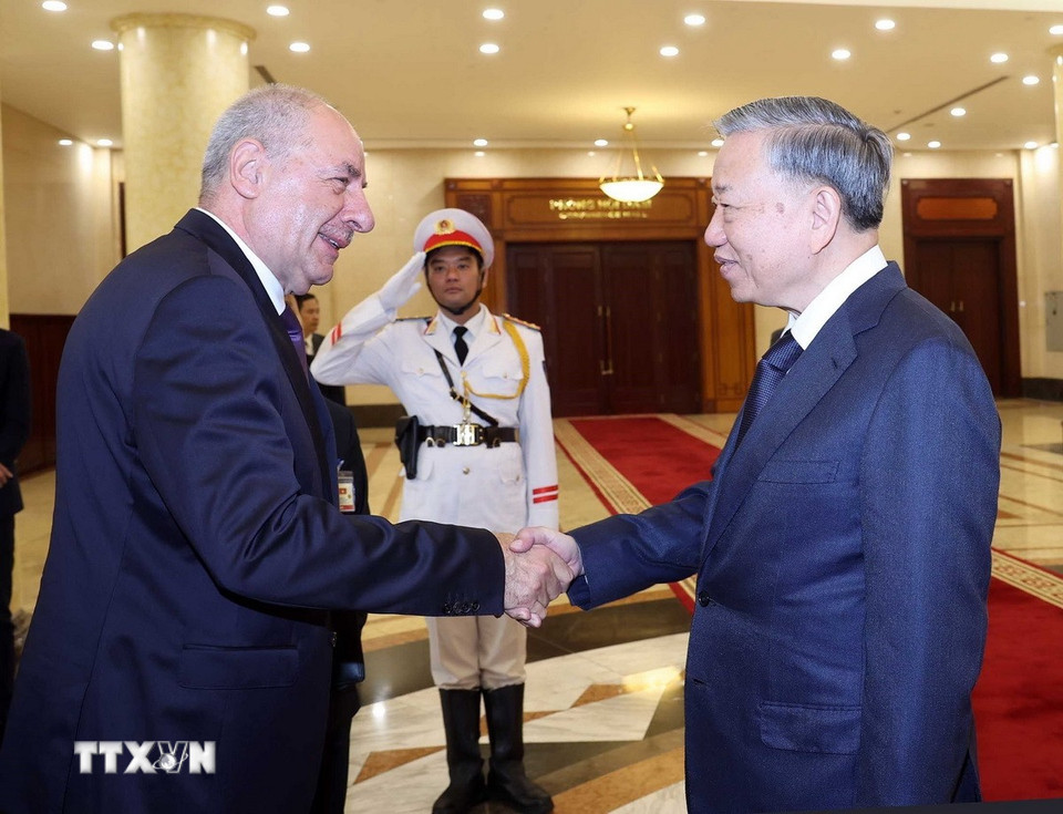 Tổng Bí thư Tô Lâm hội kiến Tổng thống Hungary Sulyok Tamas thăm chính thức Việt Nam. (Ảnh: Thống Nhất/TTXVN)