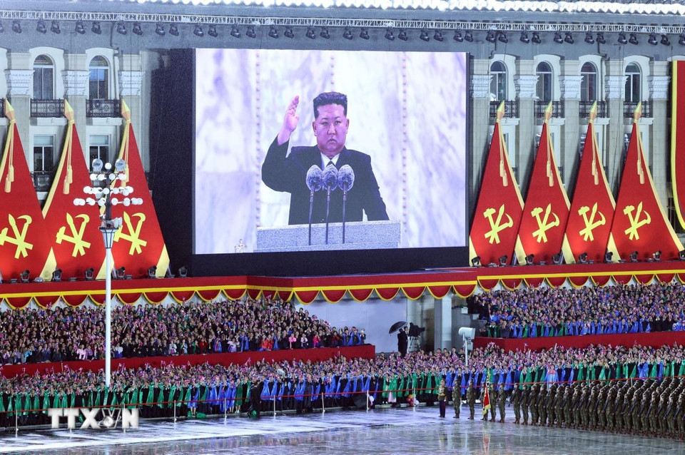 Chủ tịch Quốc vụ nước Cộng hòa Dân chủ Nhân dân Triều Tiên Kim Jong Un phát biểu. (Ảnh: Thống Nhất/TTXVN)