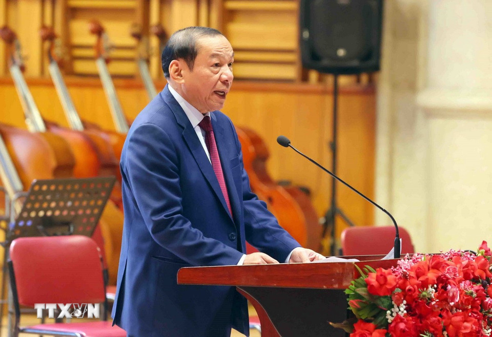 Bộ trưởng Bộ Văn hóa, Thể thao và Du lịch Nguyễn Văn Hùng phát biểu. (Ảnh: Phạm Kiên/TTXVN)