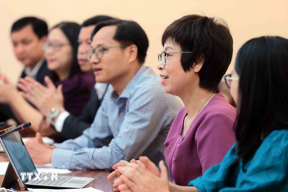 Tổng Giám đốc Thông tấn xã Việt Nam Vũ Việt Trang phát biểu tại buổi tiếp. (Ảnh: An Đăng/TTXVN)