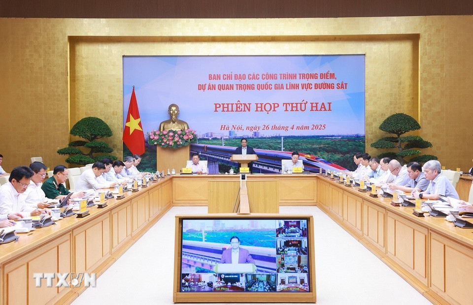 Phiên họp thứ hai Ban Chỉ đạo các công trình trọng điểm, dự án quan trọng quốc gia lĩnh vực đường sắt. (Ảnh: Dương Giang/TTXVN)
