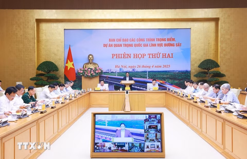 Phiên họp thứ hai Ban Chỉ đạo các công trình trọng điểm, dự án quan trọng quốc gia lĩnh vực đường sắt. (Ảnh: Dương Giang/TTXVN)