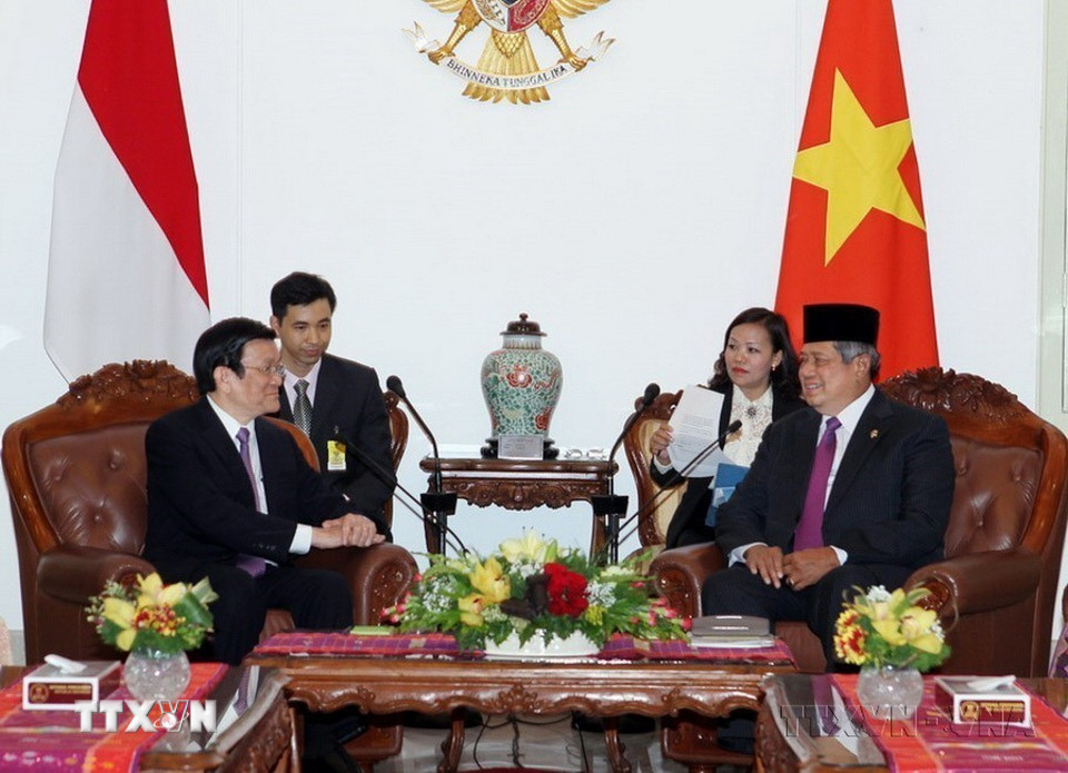 Tổng thống Indonesia Susilo Bambang Yudhoyono tiếp Chủ tịch nước Trương Tấn Sang tại Phủ Tổng thống (2013). (Ảnh: Nguyễn Khang/TTXVN)
