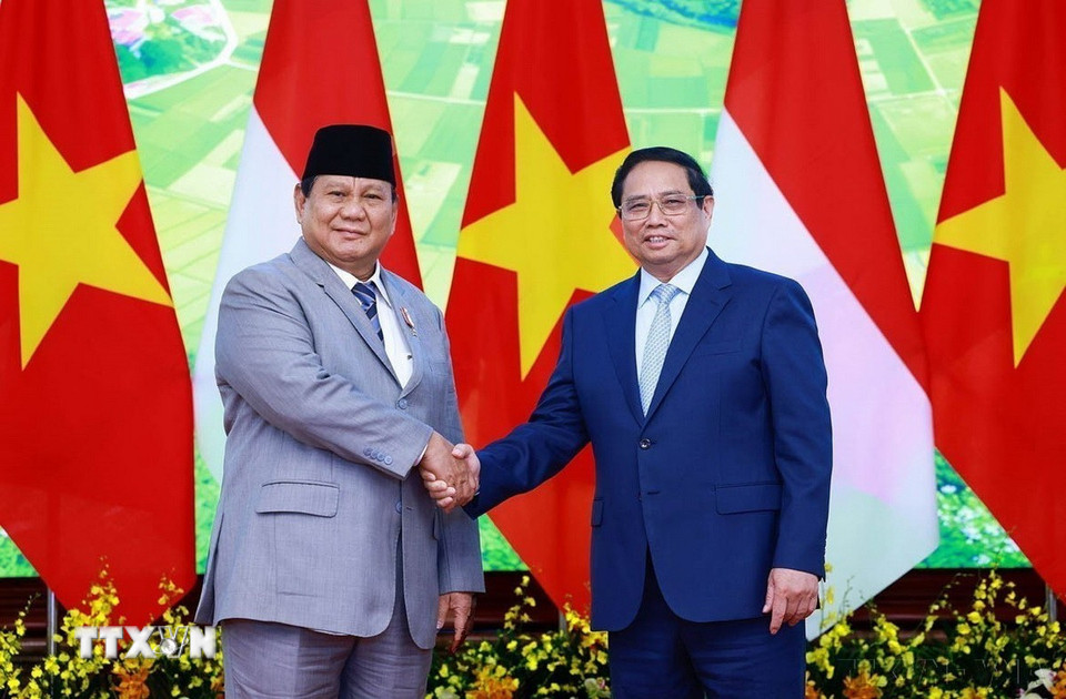 Thủ tướng Phạm Minh Chính hội kiến Tổng thống đắc cử Cộng hòa Indonesia Prabowo Subianto sang thăm và làm việc tại Việt Nam (Hà Nội, 14/9/2024). (Ảnh: Dương Giang/TTXVN)