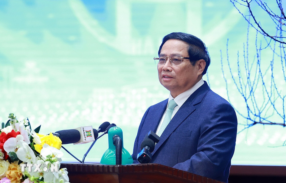 Thủ tướng Phạm Minh Chính phát biểu tại Hội nghị công bố Quy hoạch Thủ đô Hà Nội. (Ảnh: Dương Giang/TTXVN)