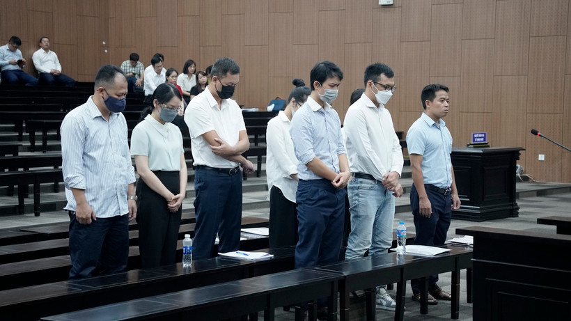 Các bị cáo tại phiên tòa ngày 9/8. (Ảnh: Kim Anh/TTXVN)