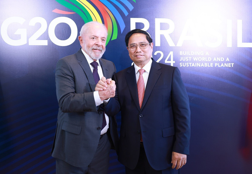 Thủ tướng Phạm Minh Chính và Tổng thống Brazil Luiz Inácio Lula da Silva. (Ảnh: Dương Giang/TTXVN)