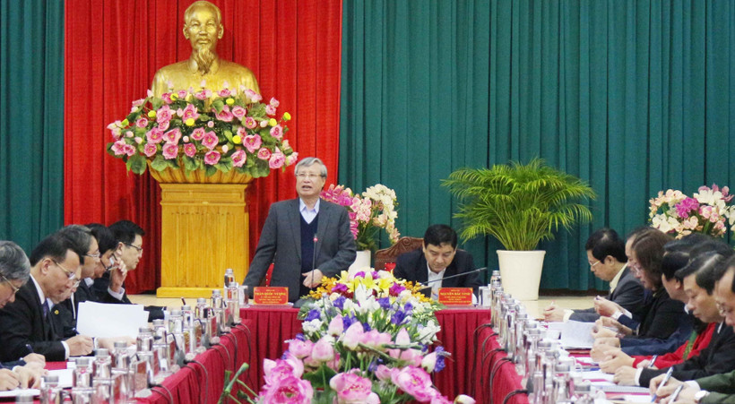 Thường trực Ban Bí thư Trần Quốc Vượng phát biểu tại buổi làm việc. (Ảnh: Nguyễn Oanh/TTXVN)