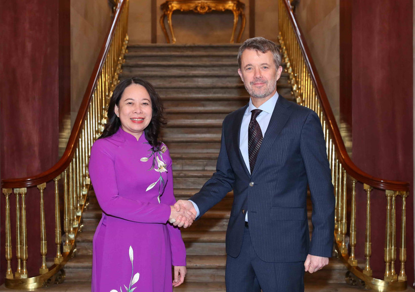 Phó Chủ tịch nước Võ Thị Ánh Xuân hội kiến Thái tử kế vị Đan Mạch Frederik. (Ảnh: An Đăng/TTXVN)