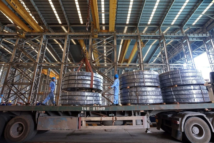 Tổng công ty Thép Việt Nam (VNSTEEL) đặt kế hoạch sản lượng thép thành phẩm năm 2024 hơn 3 triệu tấn. (Ảnh: Tuấn Anh/TTXVN)