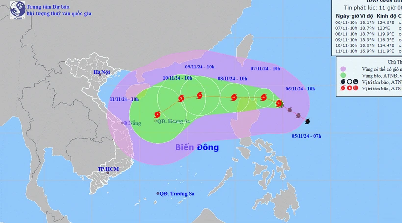 Hướng đi của cơn bão. (Ảnh: Trung tâm Dự báo Khí tượng Thủy văn Quốc gia)