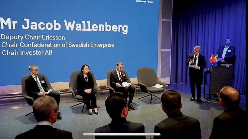 Phó Chủ tịch nước Võ Thị Ánh Xuân tham dự tọa đàm bàn tròn với các doanh nghiệp Thụy Điển. (Ảnh: Phương Hoa/TTXVN)