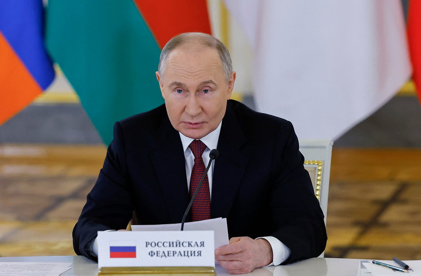 Tổng thống Nga Vladimir Putin phát biểu tại thủ đô Moskva ngày 8/5. (Ảnh: AFP/TTXVN)