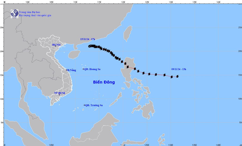 Hướng đi của áp thấp. (Ảnh: Trung tâm Dự báo Khí tượng Thủy văn Quốc gia)