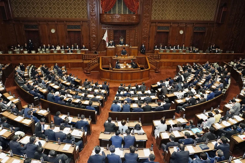 Toàn cảnh phiên họp Hạ viện Nhật Bản tại thủ đô Tokyo ngày 16/4/2024. (Ảnh: Kyodo/TTXVN)