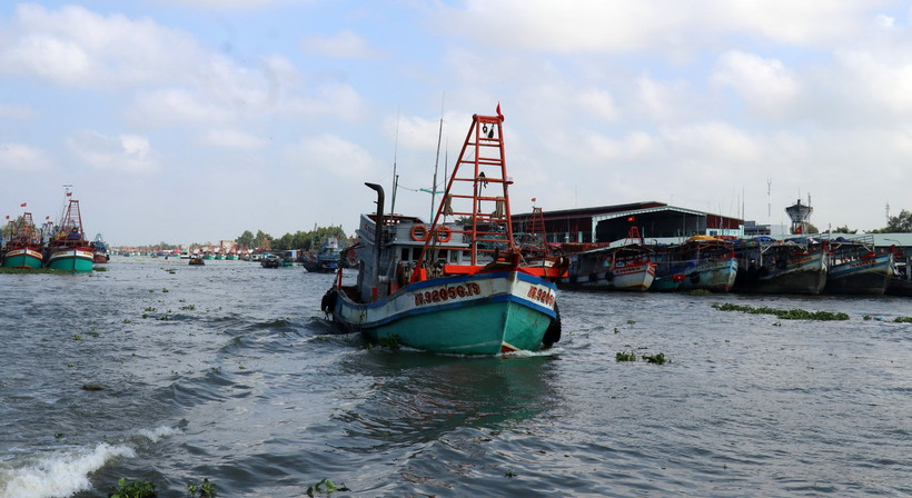 Tàu cá của ngư dân huyện Châu Thành (Kiên Giang) xuất hành ra khơi. (Ảnh: Lê Huy Hải/TTXVN)