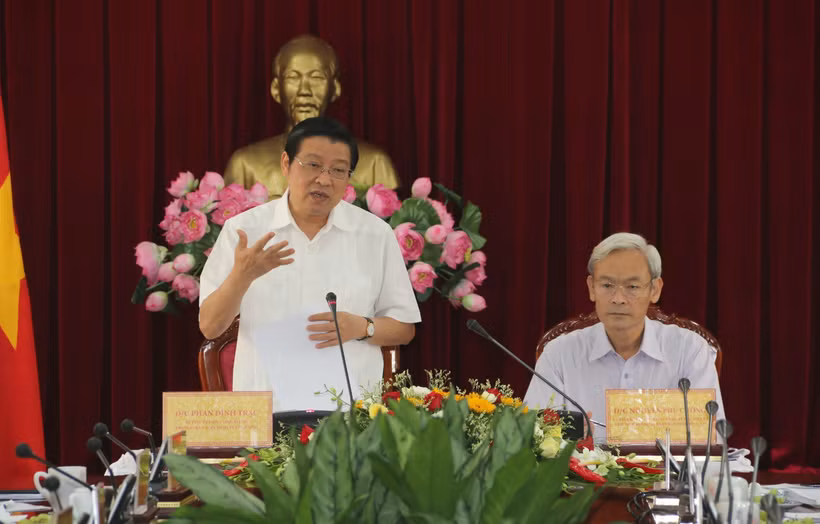 Bí thư Trung ương Đảng, Trưởng Ban Nội chính Trung ương Phan Đình Trạc phát biểu tại buổi làm việc với Ban Thường vụ Tỉnh ủy Đồng Nai. (Ảnh: Sỹ Tuyên/TTXVN)