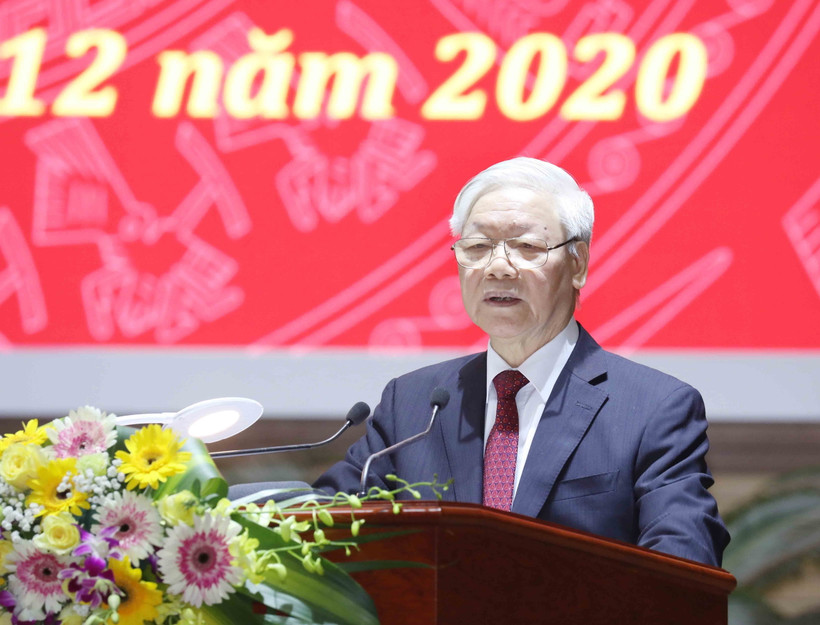 Tổng Bí thư, Chủ tịch nước Nguyễn Phú Trọng, Trưởng Ban Chỉ đạo Trung ương về phòng, chống tham nhũng phát biểu kết luận hội nghị. (Ảnh: Phương Hoa/TTXVN)