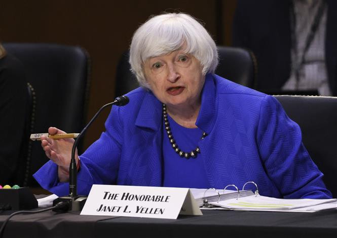 Bộ trưởng Tài chính Mỹ Janet Yellen phát biểu tại Washington, DC. (Ảnh: AFP/TTXVN)