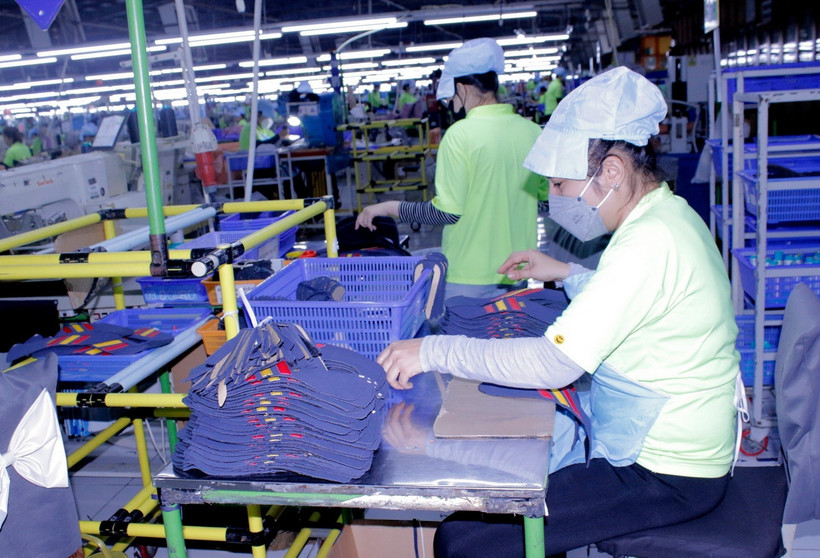 Công nhân Công ty TNHH Chang Chun Vina (Cụm công nghiệp An Ngãi, huyện Long Điền) trong giờ sản xuất. (Ảnh: Hoàng Nhị/TTXVN)