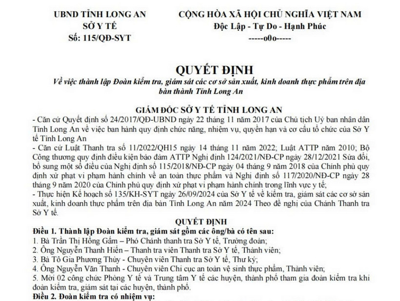 Nội dung giả mạo Sở Y tế Long An.