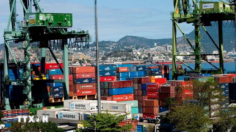 Container hàng hóa được bốc dỡ tại cảng Rio de Janeiro, Brazil. (Ảnh: AFP/TTXVN)