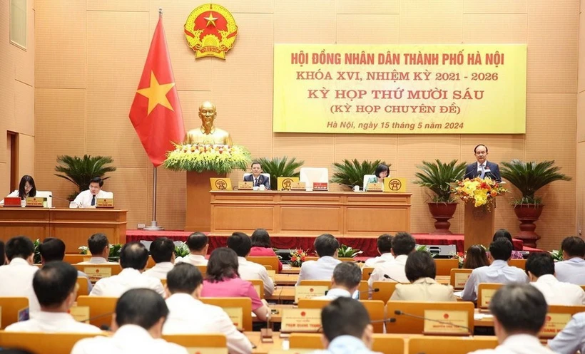 Quang cảnh tại Kỳ họp thứ 16, Hội đồng Nhân dân thành phố Hà Nội.