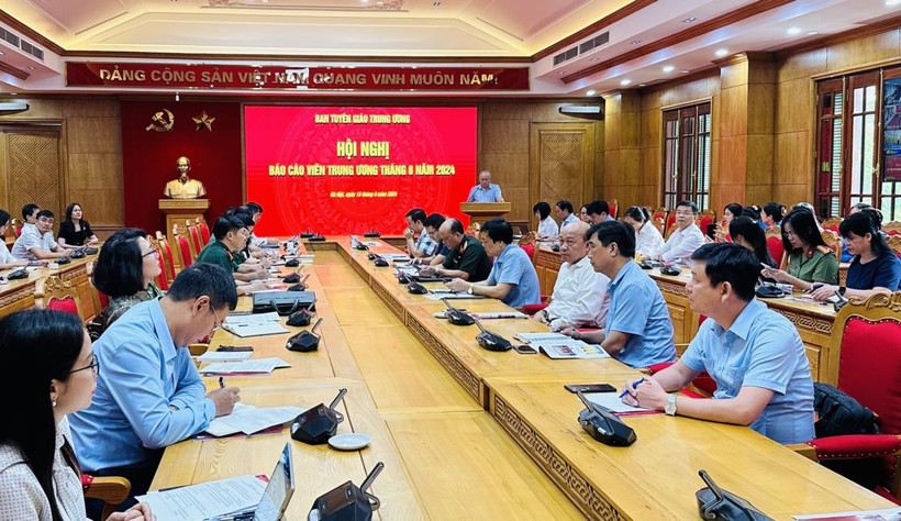 Quang cảnh Hội nghị tại điểm cầu của Ban Tuyên giáo Trung ương. (Ảnh: Việt Đức/TTXVN)