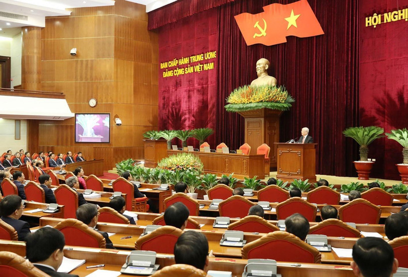 Tổng Bí thư, Chủ tịch nước Nguyễn Phú Trọng phát biểu bế mạc Hội nghị. (Ảnh: Trí Dũng/TTXVN)