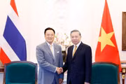 Tổng Bí thư, Chủ tịch nước Tô Lâm tiếp Thủ tướng Thái Lan Anutin Charnvirakul. (Ảnh: Thống Nhất/TTXVN)