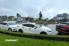 Nhiều chủ phương tiện di chuyển xe ô tô đậu đỗ ngay trong khu vực vòng xuyến giao thông đường Điện Biên Phủ, Đà Nẵng. (Ảnh: Thanh Phong/Vietnam+)