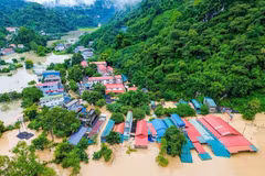 Xã Bảo Lâm ở Cao Bằng ngập chìm trong lũ. (Ảnh: TTXVN phát)