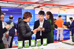 Vietcombank tư vấn trực tiếp cho khách hàng, giới thiệu các giải pháp tài chính – ngân hàng số nhằm hỗ trợ doanh nghiệp nhỏ và hộ kinh doanh nâng cao hiệu quả hoạt động. (Ảnh: Vietnam+)