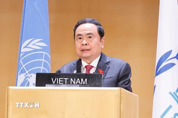 Chủ tịch Quốc hội Trần Thanh Mẫn phát biểu tại Phiên thảo luận chung của Hội nghị các Chủ tịch Quốc hội Thế giới lần thứ 6. (Ảnh: Doãn Tấn/TTXVN)