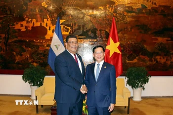 Phó Thủ tướng, Bộ trưởng Ngoại giao Bùi Thanh Sơn tiếp Bộ trưởng Ngoại giao Nicaragua Valdrack Jaentschke. (Ảnh: Tiến Lực/TTXVN)