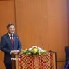 Đại sứ Việt Nam tại Lào Nguyễn Minh Tâm phát biểu tại sự kiện. (Ảnh: Xuân Tú/TTXVN)