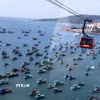 Cáp treo Hòn Thơm vượt biển dài nhất thế giới tại đặc khu Phú Quốc (An Giang). (Ảnh: Lê Huy Hải/TTXVN)