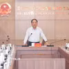 Đồng chí Trịnh Văn Quyết, Ủy viên Bộ Chính trị, Bí thư Trung ương Đảng, Trưởng Ban Tuyên giáo Trung ương, Trưởng Đoàn giám sát phát biểu. (Ảnh: Thanh Tùng/TTXVN)