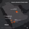 Đồ họa thông tin về các sân bay tại Saudi Arabia bị tấn công, được thực hiện tại Ankara, Thổ Nhĩ Kỳ ngày 9/10/2026. (Ảnh: AA/TTXVN phát)