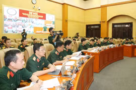Các đại biểu dự hội nghị tại điểm cầu Bộ Quốc phòng. (Ảnh: PV/Vietnam+)