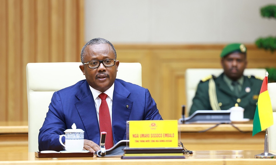 Tổng thống Cộng hòa Guinea-Bissau Umaro Sissoco Embaló phát biểu. (Ảnh: Dương Giang/TTXVN)