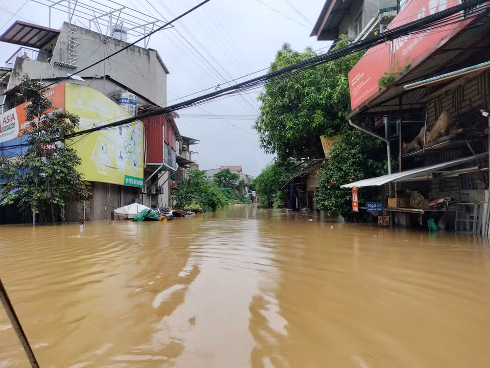 Thành phố Yên Bái chìm trong biển nước, sáng ngày 10/9. (Ảnh: Tuấn Anh/TTXVN)
